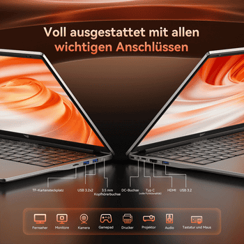 Laptops Haus Mobil 24 ® com várias portas de conexão visíveis.