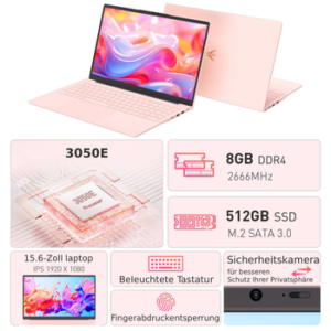 Auusda T156A Rosa/Silber Laptop, 15.6 Zoll, 3050e Prozessor, 512TB NVMe SSD Notebook