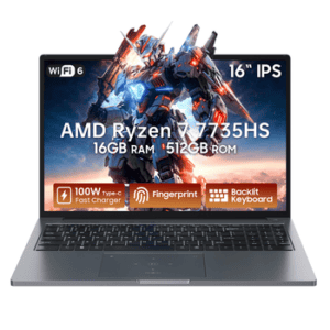 Laptop Elector Nova com AMD Ryzen 7, 16GB RAM, 512GB SSD, teclado retroiluminado.