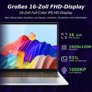 Auusda T161N Laptop, 16 Zoll, i3-1000NG4, 16GB RAM, 1TB NVMe SSD Notebook