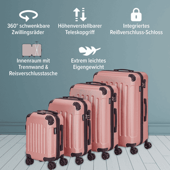 Arebos Kofferset Reisekoffer 4er Set Hartschalen Koffer Trolley S-M-L-XL-Set, 4 Rollen, , Teleskopstange – Bild 3