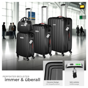 tectake Trolley Hartschalen-Trolley Cleo - Ineinander stapelbares Set mit Rollen, 4 Rollen, 360° drehbare, leichtgängige, abnehmbare Rollen