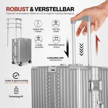 WINLIFE Trolley WINLIFE®Größe M, L, XL Reisekoffer Alu-Rahmen ABS & TSA Schloss Silber, 4 Doppelrollen Rollen, Stoßfest, TSA-Schloss, 360°-Doppelrollen, Leicht – Bild 4