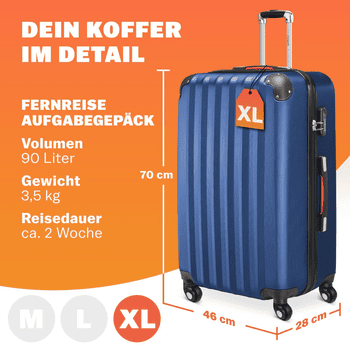 monzana Hartschalen-Trolley, 4 Rollen, Rollkoffer Zahlenschloss Reisekoffer Hartschalenkoffer Trolley XL Blau – Bild 2