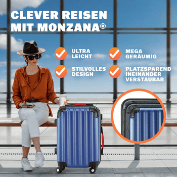 monzana Hartschalen-Trolley, 4 Rollen, Rollkoffer Zahlenschloss Reisekoffer Hartschalenkoffer Trolley XL Blau – Bild 3