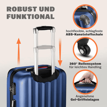 monzana Hartschalen-Trolley, 4 Rollen, Rollkoffer Zahlenschloss Reisekoffer Hartschalenkoffer Trolley XL Blau – Bild 4