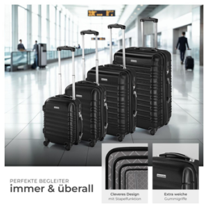 tectake Trolley Hartschalenkoffer-Set, 4 Rollen, 4-teilig, aus robustem ABS-Kunststoff