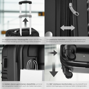 tectake Trolley Hartschalenkoffer-Set, 4 Rollen, 4-teilig, aus robustem ABS-Kunststoff
