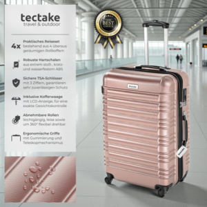 tectake Trolley Hartschalenkoffer-Set, 4 Rollen, 4-teilig aus robustem ABS-Kunststoff inkl. Kofferwaage und -anhänger