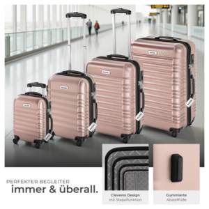 tectake Trolley Hartschalenkoffer-Set, 4 Rollen, 4-teilig aus robustem ABS-Kunststoff inkl. Kofferwaage und -anhänger