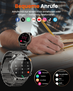 SWGOTA[LTG_SITE_PHONE]mAh Akku 1.91" AMOLED-Display Militär Smartwatch für Herren Smartwatch Herren Fur Fitnessuhr, IP68 wasserdicht, SpO2-/Herzfrequenz-/Schlafüberwachung für Android und iOS
