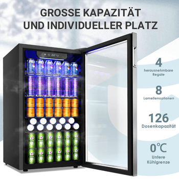 EUHOMY Getränkekühlschrank 90L Mini-Kühlschrank für 126 Dosen mit verstellbaren Ablage Getränkekühlschrank, 79.5 cm hoch, 47.5 cm breit, für Limonade, Bier oder Wein, für Zuhause, Bar und Büro