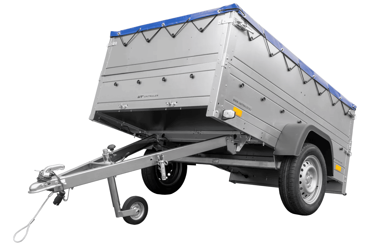 Kfz Anhänger 750 kg Garden Trailer 201 KIPP mit zusätzlichen Bordwänden, Stützrad und blauer Flachplane-Neu