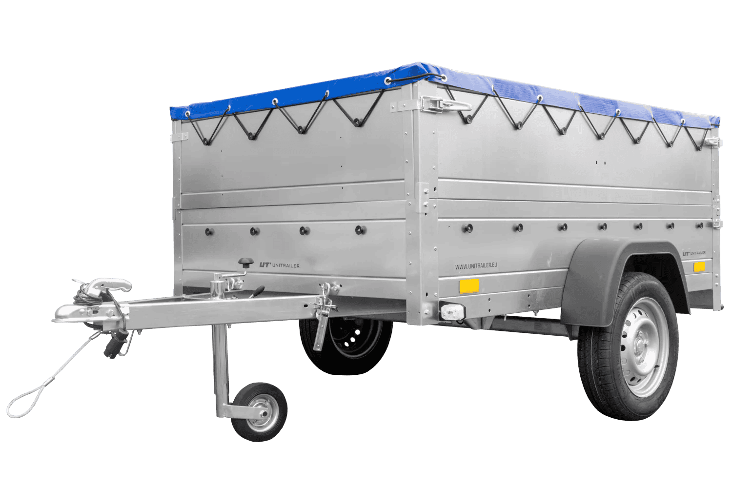 Kfz Anhänger 750 kg Garden Trailer 201 KIPP mit zusätzlichen Bordwänden, Stützrad und blauer Flachplane-Neu – Bild 4
