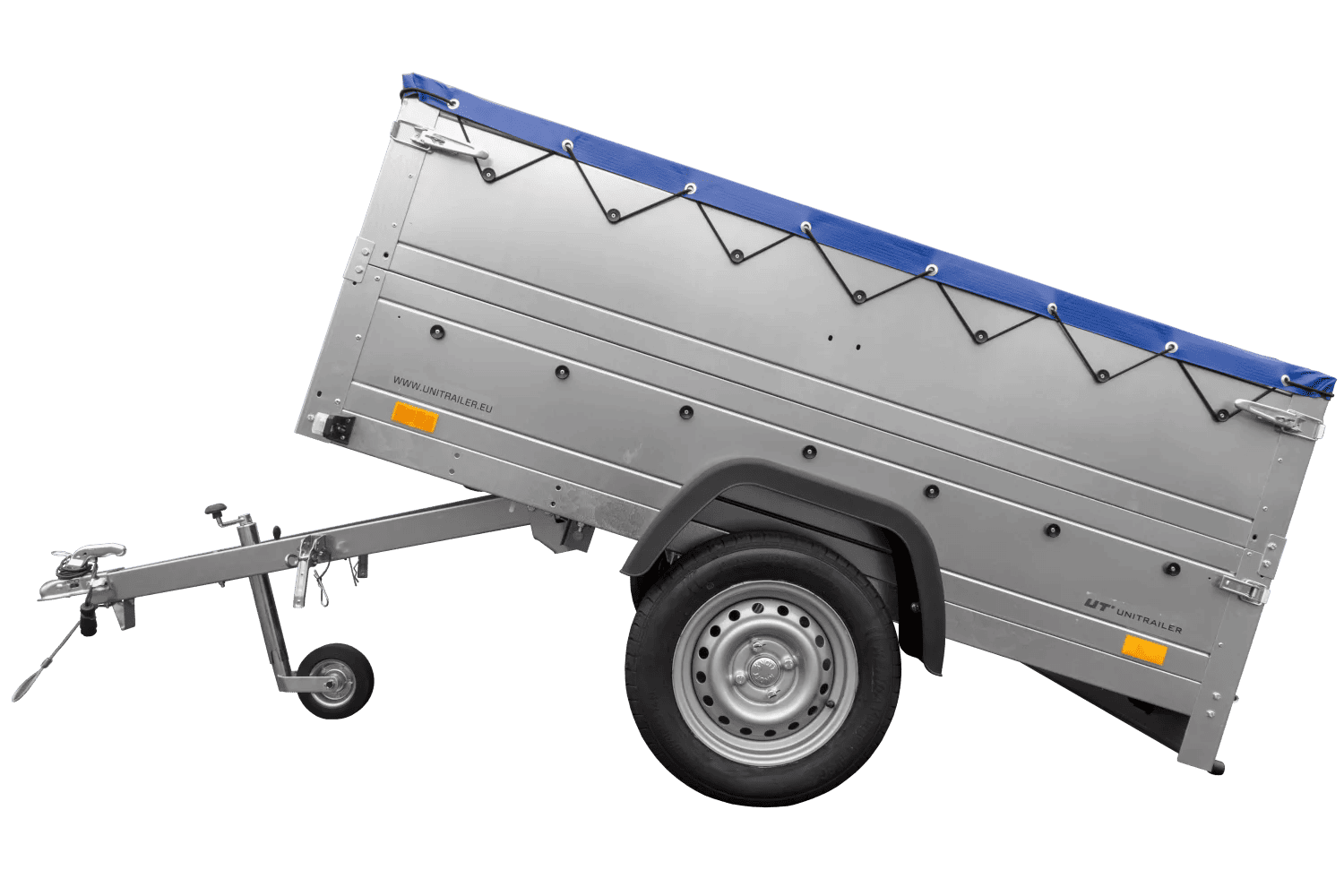Kfz Anhänger 750 kg Garden Trailer 201 KIPP mit zusätzlichen Bordwänden, Stützrad und blauer Flachplane-Neu – Bild 5